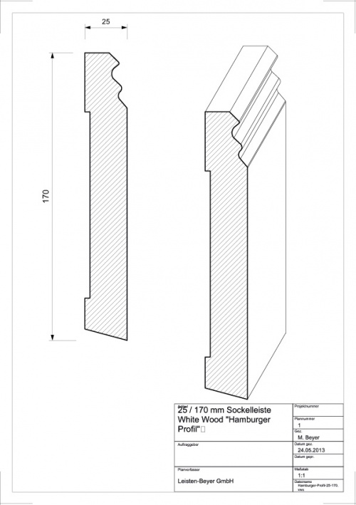 Sockelleiste White Wood 25 mm x 170 mm