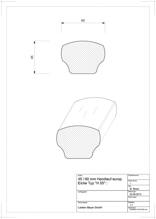 Handlauf Eiche 45 mm x 60 mm H 55