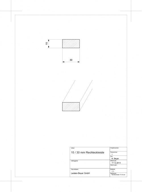 Rechteckleiste Buche 15 mm x 30 mm