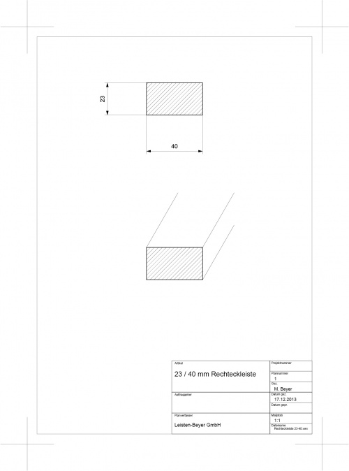 Rechteckleiste Buche 23 mm x 40 mm