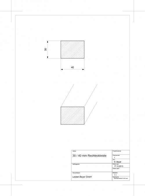 Rechteckleiste Buche 30 mm x 40 mm