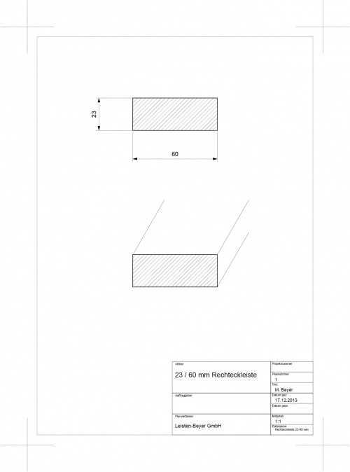 Rechteckleiste Buche 23 mm x 60 mm