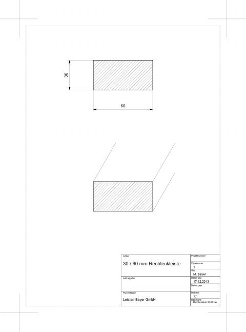 Rechteckleiste Buche 30 mm x 60 mm