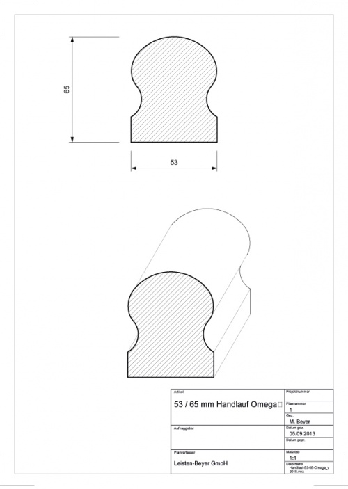 Handlauf Buche 53 mm x 65 mm H 11