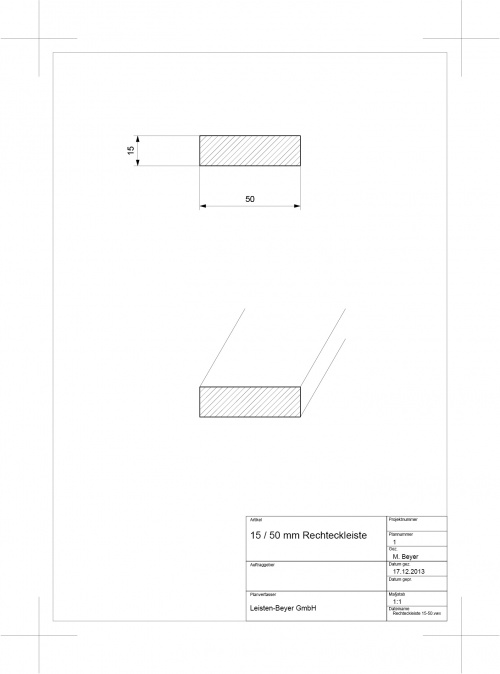 Rechteckleiste Buche 15 mm x 50 mm