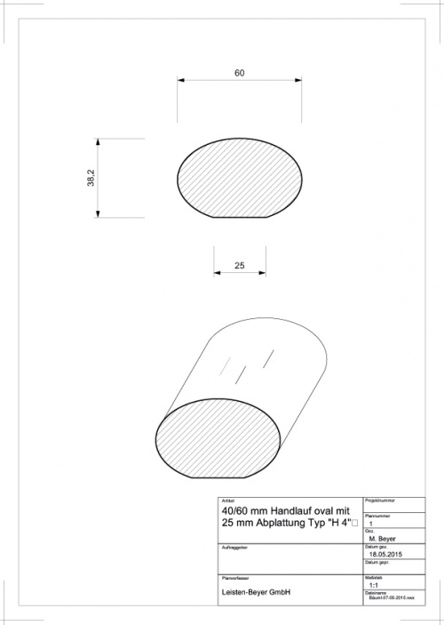 Handlauf Buche 40 mm x 60 mm H 4